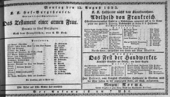 Theaterzettel (Oper und Burgtheater in Wien) 18330812 Seite: 1