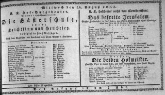 Theaterzettel (Oper und Burgtheater in Wien) 18330814 Seite: 1