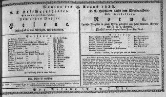 Theaterzettel (Oper und Burgtheater in Wien) 18330819 Seite: 1