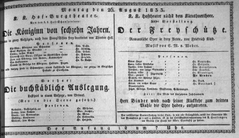 Theaterzettel (Oper und Burgtheater in Wien) 18330826 Seite: 1
