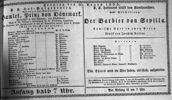 Theaterzettel (Oper und Burgtheater in Wien) 18330830 Seite: 1
