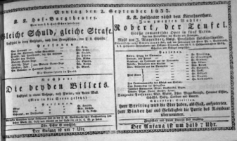 Theaterzettel (Oper und Burgtheater in Wien) 18330902 Seite: 1