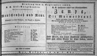 Theaterzettel (Oper und Burgtheater in Wien) 18330903 Seite: 1