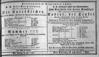 Theaterzettel (Oper und Burgtheater in Wien) 18330906 Seite: 1