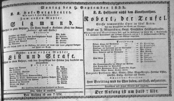 Theaterzettel (Oper und Burgtheater in Wien) 18330909 Seite: 1