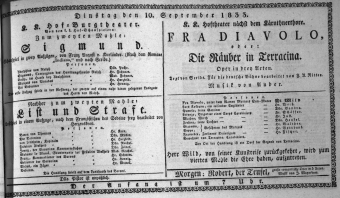 Theaterzettel (Oper und Burgtheater in Wien) 18330910 Seite: 1