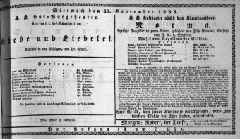 Theaterzettel (Oper und Burgtheater in Wien) 18330911 Seite: 1
