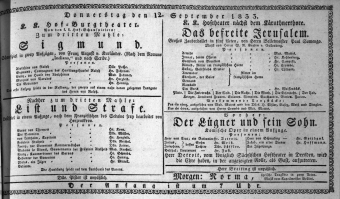 Theaterzettel (Oper und Burgtheater in Wien) 18330912 Seite: 1