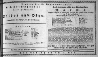 Theaterzettel (Oper und Burgtheater in Wien) 18330913 Seite: 1
