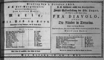 Theaterzettel (Oper und Burgtheater in Wien) 18331001 Seite: 1