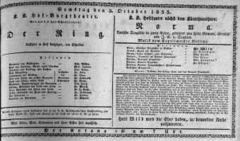 Theaterzettel (Oper und Burgtheater in Wien) 18331005 Seite: 1