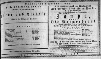 Theaterzettel (Oper und Burgtheater in Wien) 18331007 Seite: 1