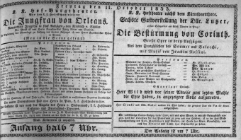 Theaterzettel (Oper und Burgtheater in Wien) 18331011 Seite: 1