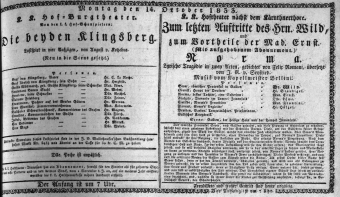 Theaterzettel (Oper und Burgtheater in Wien) 18331014 Seite: 1