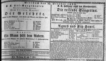 Theaterzettel (Oper und Burgtheater in Wien) 18331016 Seite: 1