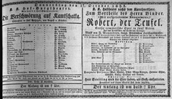 Theaterzettel (Oper und Burgtheater in Wien) 18331017 Seite: 1