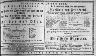 Theaterzettel (Oper und Burgtheater in Wien) 18331018 Seite: 1