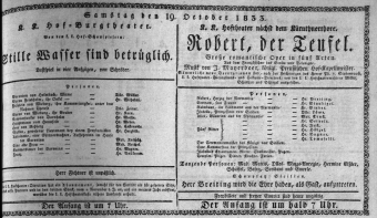 Theaterzettel (Oper und Burgtheater in Wien) 18331019 Seite: 1