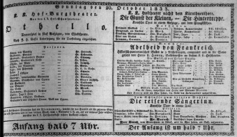 Theaterzettel (Oper und Burgtheater in Wien) 18331020 Seite: 1