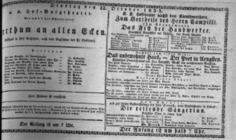 Theaterzettel (Oper und Burgtheater in Wien) 18331022 Seite: 1