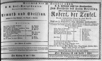 Theaterzettel (Oper und Burgtheater in Wien) 18331023 Seite: 1