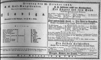 Theaterzettel (Oper und Burgtheater in Wien) 18331025 Seite: 1