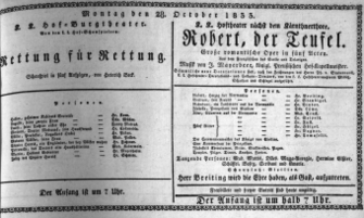 Theaterzettel (Oper und Burgtheater in Wien) 18331028 Seite: 1