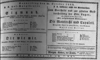 Theaterzettel (Oper und Burgtheater in Wien) 18331031 Seite: 1