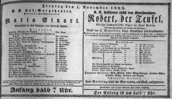 Theaterzettel (Oper und Burgtheater in Wien) 18331101 Seite: 1