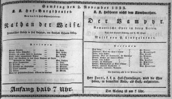 Theaterzettel (Oper und Burgtheater in Wien) 18331102 Seite: 1