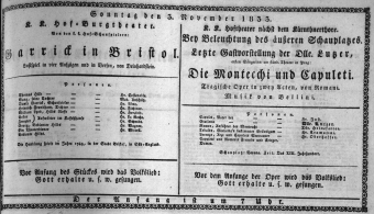 Theaterzettel (Oper und Burgtheater in Wien) 18331103 Seite: 1