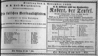 Theaterzettel (Oper und Burgtheater in Wien) 18331105 Seite: 1