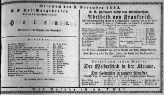 Theaterzettel (Oper und Burgtheater in Wien) 18331106 Seite: 1