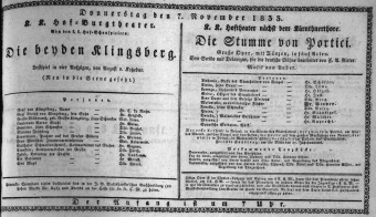 Theaterzettel (Oper und Burgtheater in Wien) 18331107 Seite: 1