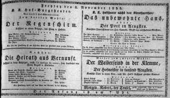 Theaterzettel (Oper und Burgtheater in Wien) 18331108 Seite: 1