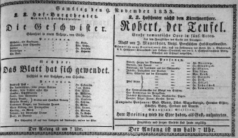 Theaterzettel (Oper und Burgtheater in Wien) 18331109 Seite: 1