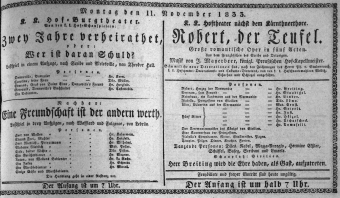 Theaterzettel (Oper und Burgtheater in Wien) 18331111 Seite: 1