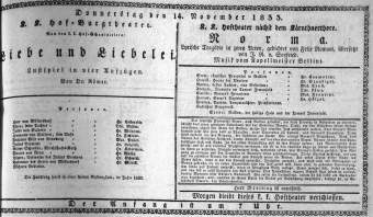 Theaterzettel (Oper und Burgtheater in Wien) 18331114 Seite: 1