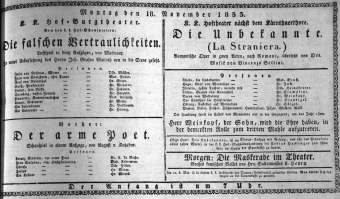 Theaterzettel (Oper und Burgtheater in Wien) 18331118 Seite: 1