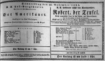 Theaterzettel (Oper und Burgtheater in Wien) 18331121 Seite: 1