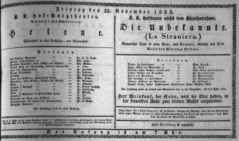 Theaterzettel (Oper und Burgtheater in Wien) 18331122 Seite: 1