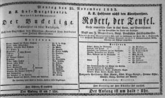 Theaterzettel (Oper und Burgtheater in Wien) 18331125 Seite: 1