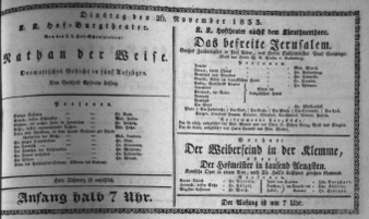 Theaterzettel (Oper und Burgtheater in Wien) 18331126 Seite: 1