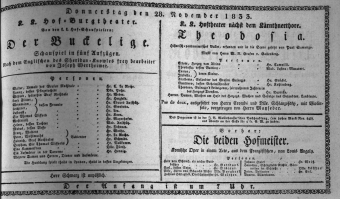Theaterzettel (Oper und Burgtheater in Wien) 18331128 Seite: 1