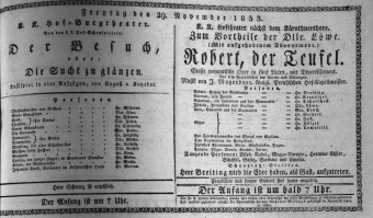 Theaterzettel (Oper und Burgtheater in Wien) 18331129 Seite: 1
