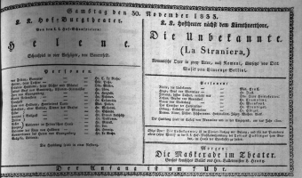 Theaterzettel (Oper und Burgtheater in Wien) 18331130 Seite: 1