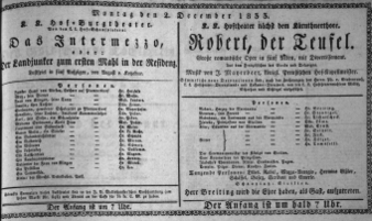 Theaterzettel (Oper und Burgtheater in Wien) 18331202 Seite: 1