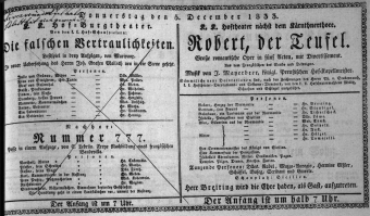Theaterzettel (Oper und Burgtheater in Wien) 18331205 Seite: 1