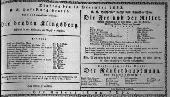 Theaterzettel (Oper und Burgtheater in Wien) 18331210 Seite: 1