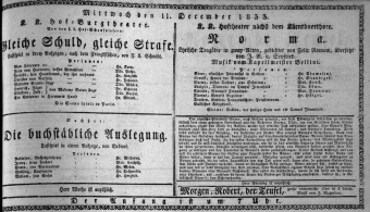 Theaterzettel (Oper und Burgtheater in Wien) 18331211 Seite: 1